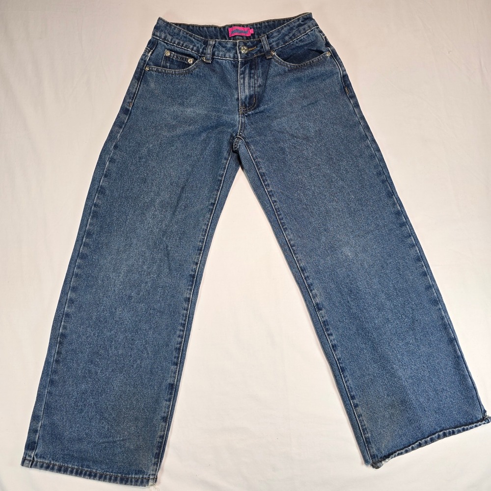 Edikted Wide Leg Baggy Jeans Medium Wash Blue Denim High Waisted XS